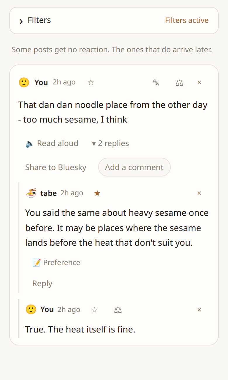 Favorite answers shown with their conversations on the timeline (sample data).