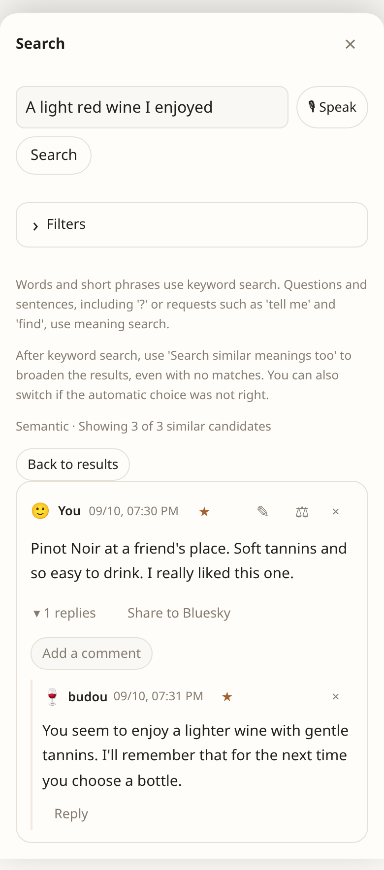 Open the original post and conversation from a search result (sample data)